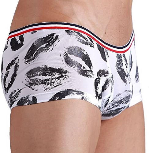 Xuba Men's Underwear Lip Stamping Sexy Charming Low Waist Boxer Brief Black (XL:34-36in)