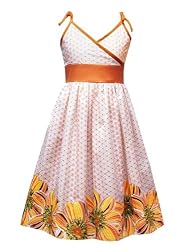 Rare Editions Girls 7-16 ORANGE WHITE GREEN SUNFLOWER BORDER PRINT Spring Summer Party Dress