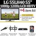 Brand New LG 55LH40 55" 1080p LCD HDTV - Gloss Black With Blu Ray Accessory Kit Includes LG BD370 Blu Ray DVD Player + 2 Pack Of HDMI Cables + Tilting TV Wall Mount + LCD Screen Cleaner