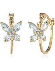 18k Yellow Gold Plated Sterling Silver and Diamond Accent Butterfly Hoop Earrings