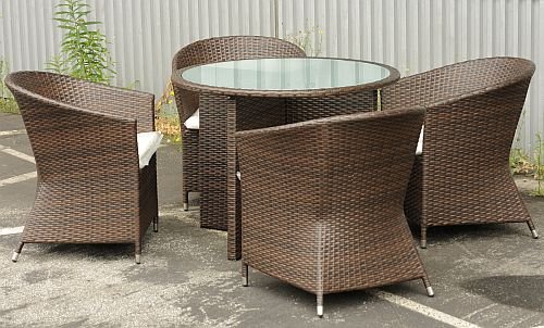 Polyrattan Poly Rattan Gartenmöbel Sitzset Esstischset Hassan Braun meliert