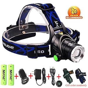 Mifine Waterproof LED Headlamp with Zoomable 3 modes 1000 Lumens light, hands-free headlight with Rechargeable batteries for biking camping hunting running rainy weather