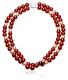 Dyed Red Agate Bead and Freshwater Cultured Pearl Double Strand Necklace