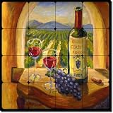 Chianti View by Joanne Morris - Wine Grape Tumbled Marble Tile Mural 16