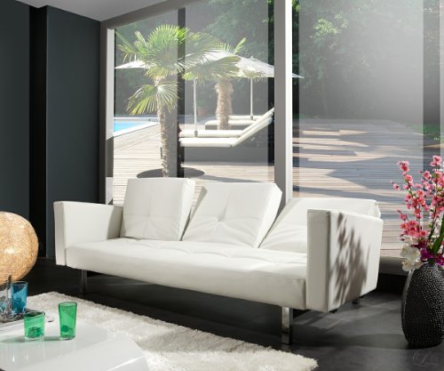 Schlafsofa Columbus 215x110 Weiss Napalon Leder Sofa mit Bettfunktion