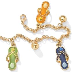 PalmBeach Jewelry 14k Gold-Plated Austrian Crystal Flip-Flop Ankle Bracelet 9"-10"