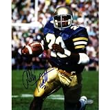 NCAA Allen Pinkett ND Blue Jersey Run Autographed 8-by-10-Inch Photograph