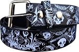 Black Skulls, Stars and Guitars Printed Imitation Leather Belt