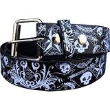 Black Skulls, Stars and Guitars Printed Imitation Leather Belt