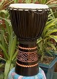 Black Line-Carved Djembe Drum- 19-20 Tall x 10-11 Head