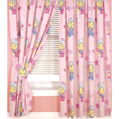 Fifi and the Flowertots Jump Flowers Pink Curtains 66x54" including Tie Backs