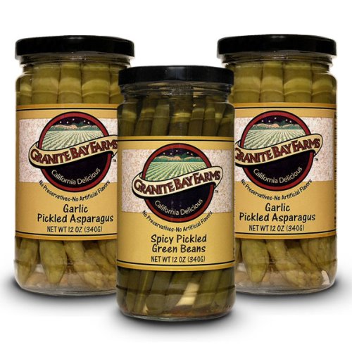 Granite Bay Farms Pickled Vegetables (includes two Asparagus and one Green Bean), 47-Ounce Total Gift Box