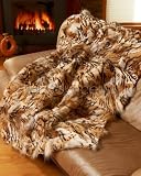 Stenciled Coyote Fur Blanket / Fur Throw - Tiger Print