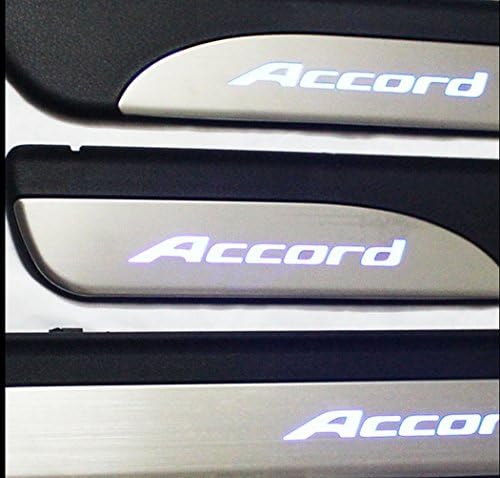 Sporthway® LED light 4 Door Stainless Steel Scuff Plate Door Sill Entry Guard for Honda Accord Sedan 2013 2014 2015
