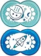 MAM Night Glow in the Dark Silicone Pacifier, Boy, 6 Plus Months, 2-Count