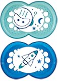 MAM Night Glow in the Dark Silicone Pacifier, Boy, 6 Plus Months, 2-Count