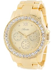 Breda Womens 5169-gold "Sawyer" Rhinestone Bezel Metal Band Watch