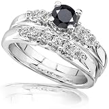 1 1/4 Carat TW Black and White Diamond Wedding Ring Set in 14k White Gold