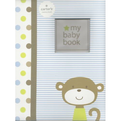 Carter's Baby Memory Book Dots Stripe Monkey, Boy (Blue) Record memories and