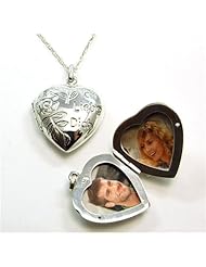 Toc Sterling Silver Puffed Ich Liebe Dich Heart Locket Pendant with Chain