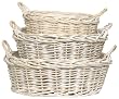 Country Wicker Oval Basket with White Chalked Stain Set of 3 - L=23"x20"x7.5"H