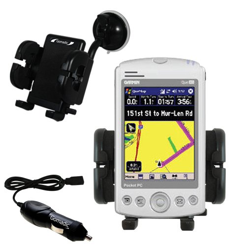 Garmin iQue M3 Flexible Auto Windshield Holder with Car Charger - Uses Gomadic TipExchange