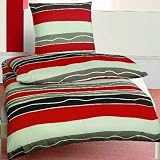 Microfaser Bettwäsche RIGA Farbe: Grau / Rot / Schwarz Mix Dessin: Streifen / Modern ( Qualitäts-Mikrofaser Bettbezug-Set mit Wäsche-Reißverschluss)