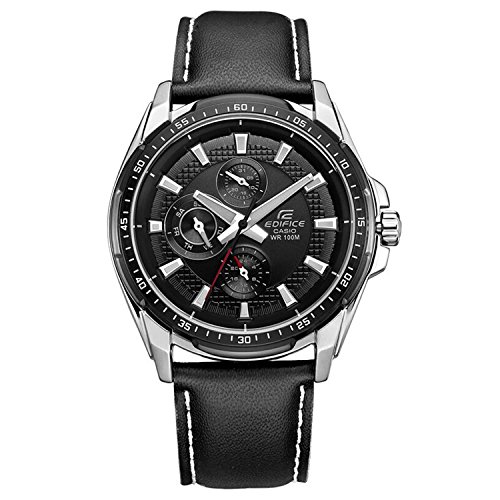 Casio Men's Edifice EF336L-1A1V Black Leather Quartz Watch with Black Dial
