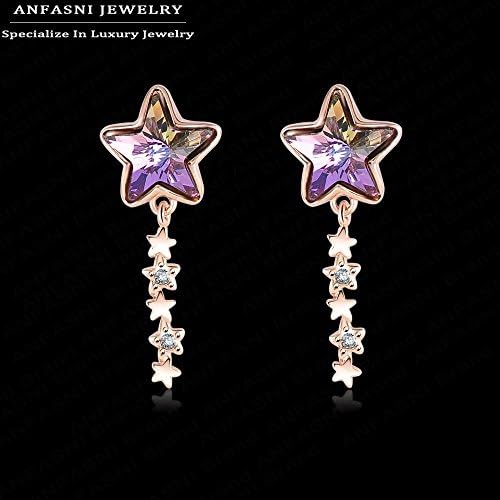 LAPRAPHA Exquisite Fashion Long Earrings New Design Real 18K Rose Gold Plated Imitation Amethyst Star Earrings For Women