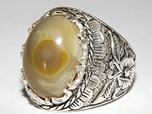 Free Size 925 sterling silver men ring natural honey yemen yemeni eye aqeeq agate gem7.8.9.10.11.12.13 Us Size
