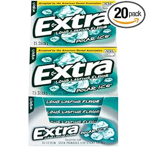 Extra Sugarfree Gum, Polar Ice, 15-Count Sticks (Pack of 20)