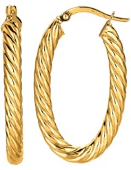 14K Yellow Gold 4.0mm Oval Shape Tube Like Twisted Hoop Earring