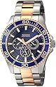 GUESS Men's U0172G3 Two-Tone Rose Gold-Tone Watch with Blue Mutli-Function Dial