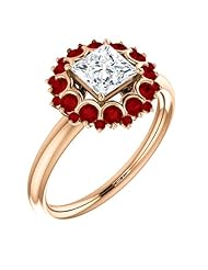 18K Rose Gold Princess Cut Diamond and Ruby Flower Inspired Ring -- LIFETIME WARRANTY