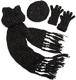La Fiorentina Women's 3Pc Heavy Knit Metallic Muffler/Hat, Glove Set