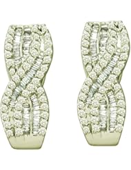 1.21 Carat (ctw) 14k White Gold Round & Baguette White Diamond Ladies Fashion Earrings