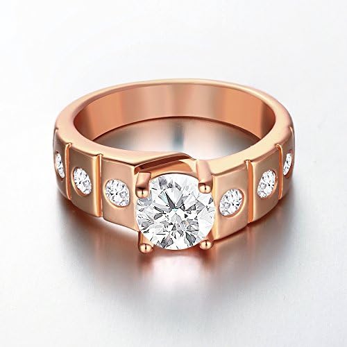 YiLinger Men Fashion Jewelry Rose Gold Plated Watch Chain Pattern Cubic Zirconia Rings Size 10