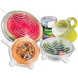 Silicone Lids 8 Pack, Stretchable, Reusable, Durable Kitchen Gadget, Dishwasher and Freezer Safe, Preserve Food (Clear/White, Normal Pack/Circular)