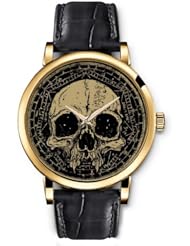 SPRAWL Aanalog Fashion Series Gold Ladies Watches of Genuine Black Leather Strap,Unique Wrist Watch for Women Girls Designed with skull
