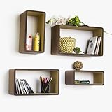 IMAGE OF Trista - [Camel] Rectangle Leather Wall Shelf / Bookshelf / Floating Shelf (Set of 4)