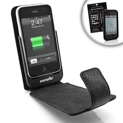 Apple iPhone 3G / 3GS Genuine Leather Extended Battery features Alternative Superior-Protection Rubber Case and Screen Protector