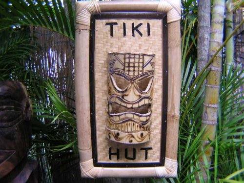 BAMBOO TIKI SIGN TIKI HUT W/ TIKI MASK - TIKI BAR DECOR