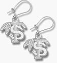 Florida State Seminoles 1/2" "FS with Feather" Dangle Earrings - Sterling Silver Jewelry