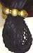 Hand Crocheted Black Rayon Cotton Gimp Small Dress Snood Mounted on French Barrette with Three Antique Gold Buttons Hair Clip