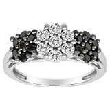 14k White Gold Black and White Diamond Cluster Ring (1 cttw, H-I Color, I2-I3 Clarity)