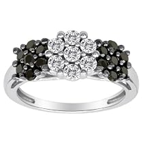 14k White Gold Black and White Diamond Cluster Ring (1 cttw, H-I Color, I2-I3 Clarity)