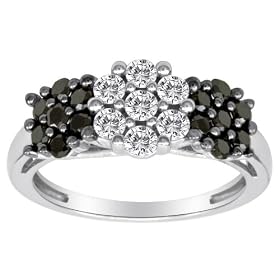 14k White Gold Black and White Diamond Cluster Ring (1 cttw, H-I Color, I2-I3 Clarity)