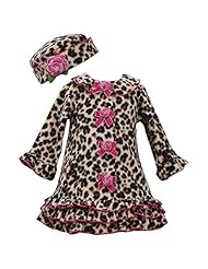 Girls Polyester/Velvet Leopard Print Bell Sleeves   Dress With Ruffles