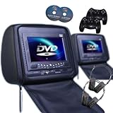 2 X 7 Tft Lcd Black Car Headrest With Built in Dvd Vcd Cd Mp3 Jpg Player With Security Cover Zipper Includes 2 Sets Of Wireless Headphones