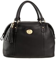 Hot Sale Tommy Hilfiger Turnlock Tassel Pebble Bowler Satchel,Black,One Size
